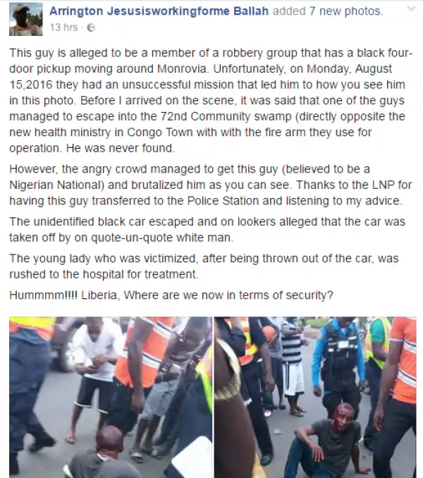 Suspected Nigerian thief caught and beaten by mob in Liberia (Photos)